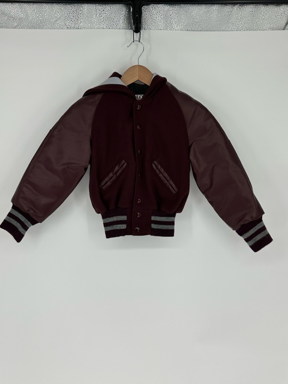NEW!! DeLONG Varsity Award Letterman Jacket Sz Youth S Wool Blend Maroon Snap